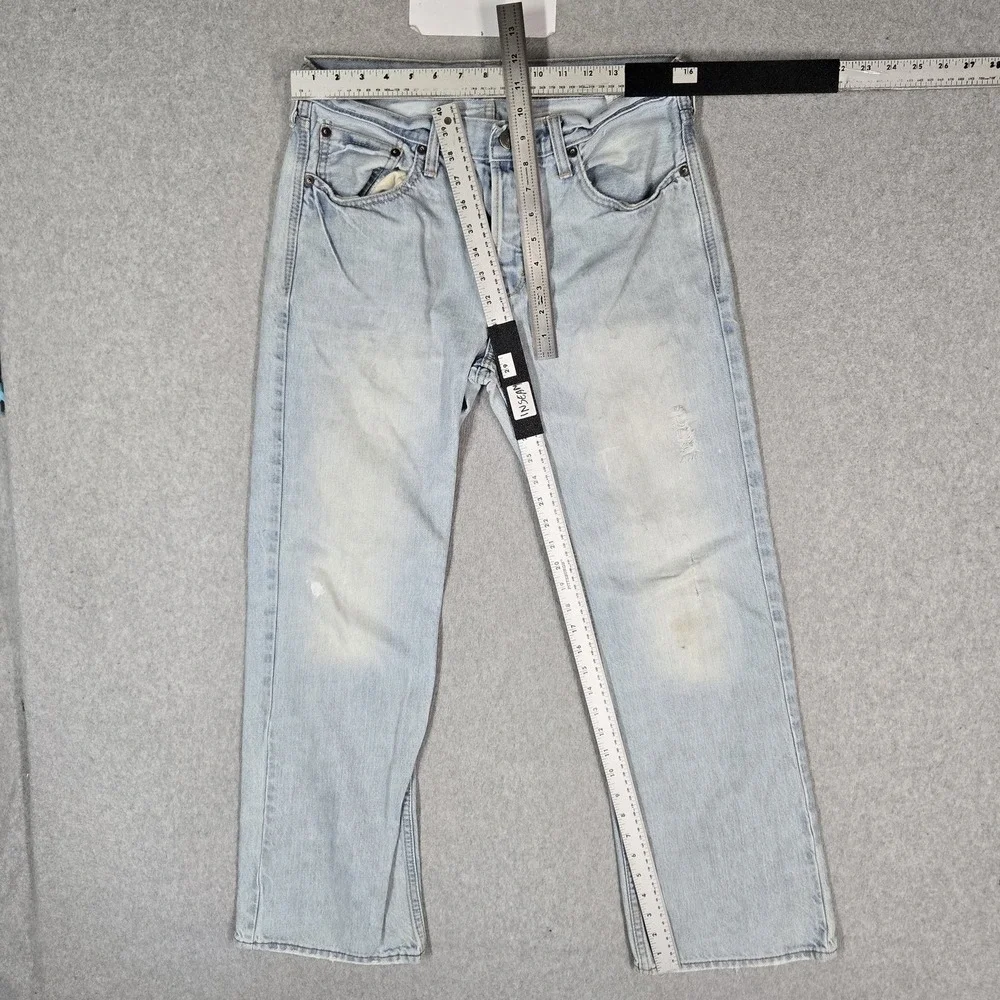 American Eagle Men Jeans 31X30 Light Blue Denim Embroidered Bootcut READ